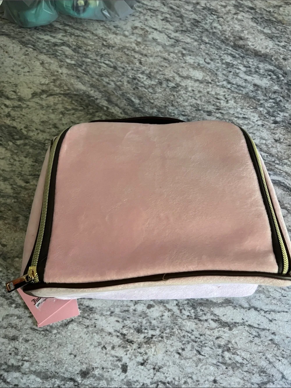 Juicy Couture Pink Velour Embroidered Cosmetic Bag with Travel Bottle NWT